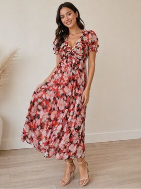 chinese dress ladies Halter Ruched Ruffle Maxi Dress  KELINA